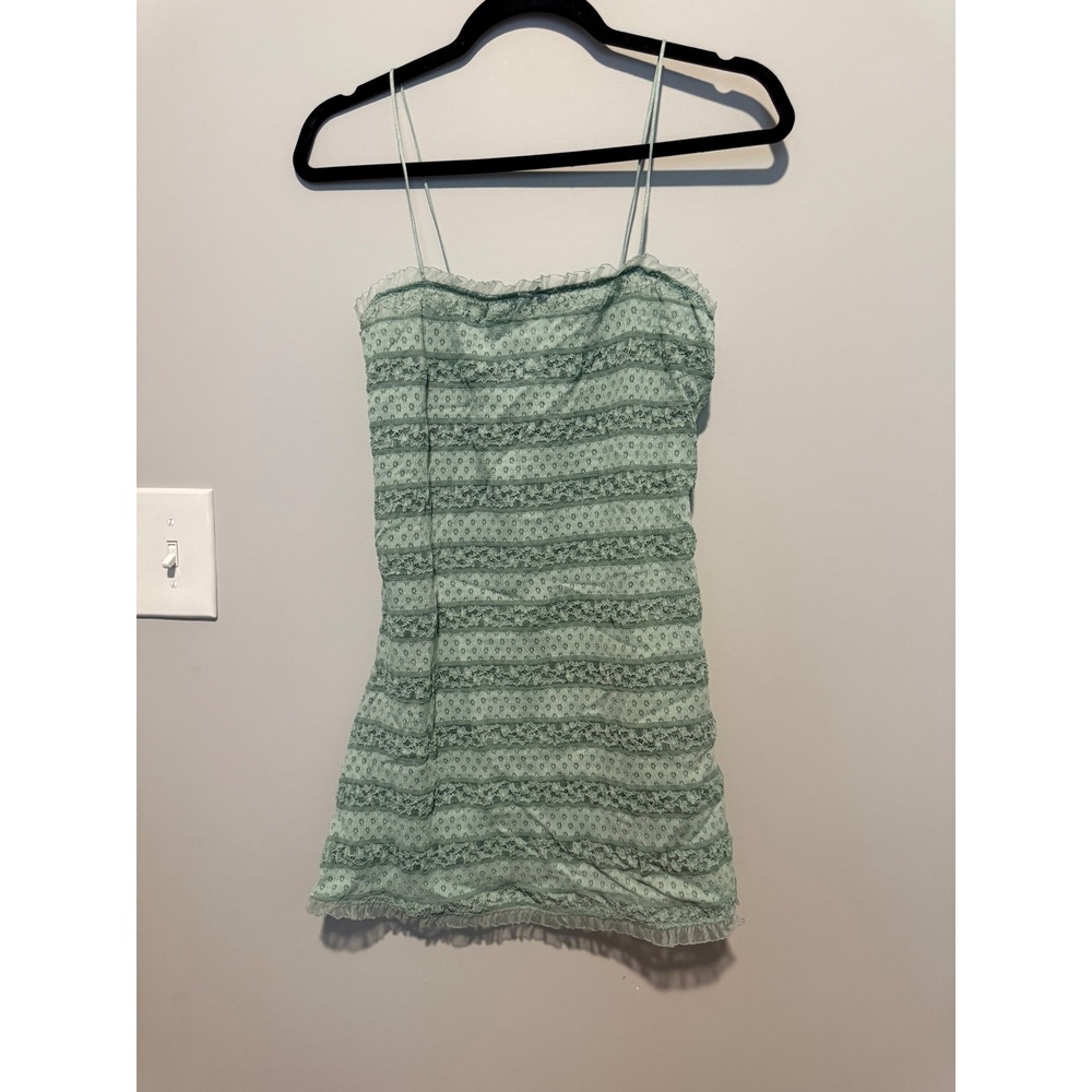 Wild Fable Sage Green Lace Mesh Ruffle Mini Dress Spaghetti Strap Womens Medium